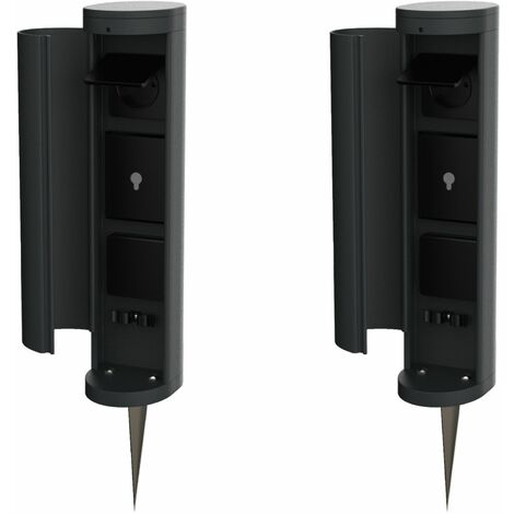 2x Novatool Gartensteckdose 2x Gartensteckdose Funk 3-fach Anthrazit SMART WIFI APP mit Erdspieß Steckdosenleiste, Montageplatte, Dübel und Schrauben, Erdspieß