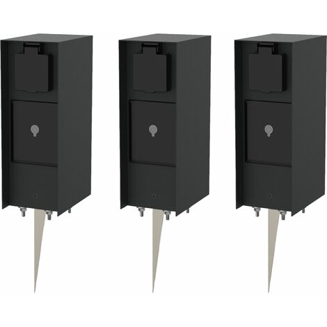 2x Novatool Gartensteckdose 2x Steckdosensäule 3-fach Anthrazit mit Erdspieß Steckdosenleiste, Montageplatte, Dübel und Schrauben, Erdspieß