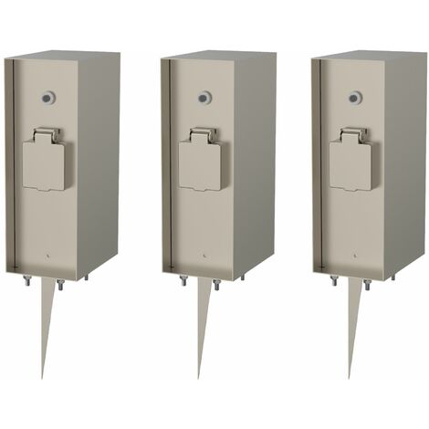 2x Novatool Gartensteckdose 2x Steckdosensäule 3-fach Silber mit Erdspieß Steckdosenleiste, Montageplatte, Dübel und Schrauben, Erdspieß