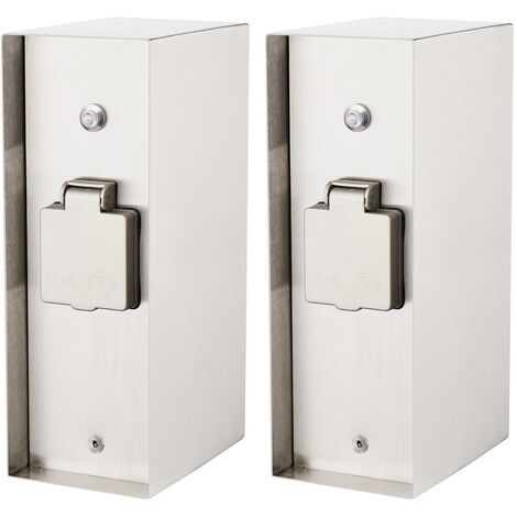 2x Novatool Gartensteckdose 2x Steckdosensäule 3-fach Silber Steckdosenleiste, Montageplatte, Dübel und Schrauben