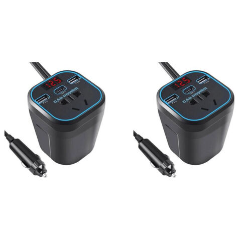 2X Onduleur de Chargeur de Voiture, Convertisseur de Puissance 12V 24V à 220V AC, Adaptateur de Voiture, Prise de Courant