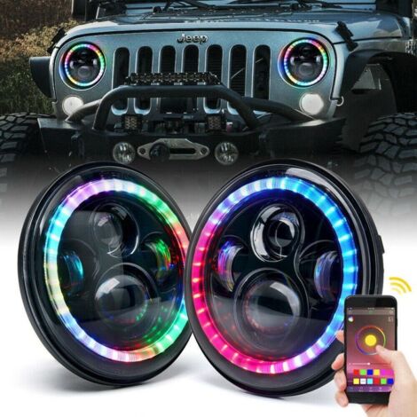 2x Optiques Full LED RGB JEEP RGB2M - Rond 7" 40W 4500Lms 5500K - Corps Noir - XENLED Phare moto