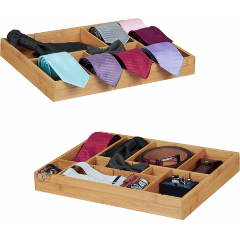 2x Organiseurs de tiroir ajustables HxlxP: 5 x 45 x 32 cm cuisine salle de bain placard bambou bois, nature