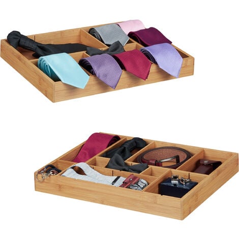 2x Organiseurs de tiroir ajustables HxlxP: 5 x 45 x 32 cm cuisine salle de bain placard bambou bois, nature
