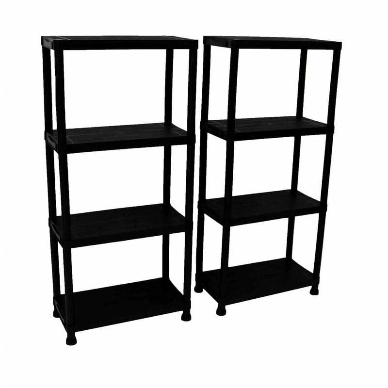 Oypla - 2x 4 Tier Black Plastic Heavy Duty Shelving Racking Storage Unit