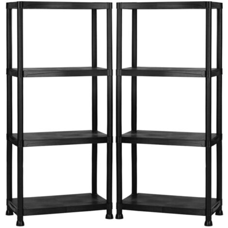 2x Oypla 4 Tier Black Plastic Heavy Duty Shelving Racking Storage Unit