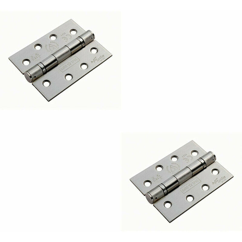 2x pair 102 x 76 x 3mm Ball Bearing Hinge Square Satin Steel Interior Door
