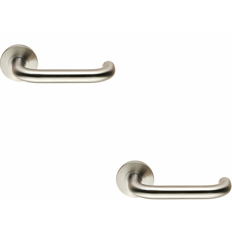 2x pair Round Bar Safety Handle on Round Rose Concealed Fix Satin Steel