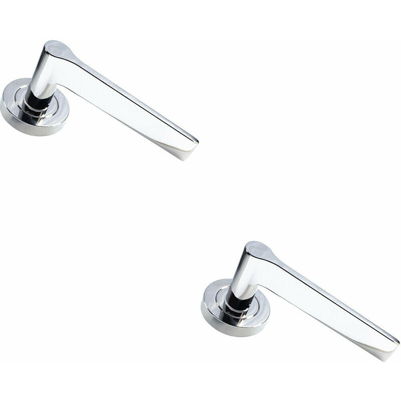 2x pair Straight Rounded Handle on Round Rose Concealed Fix Polished Nickel
