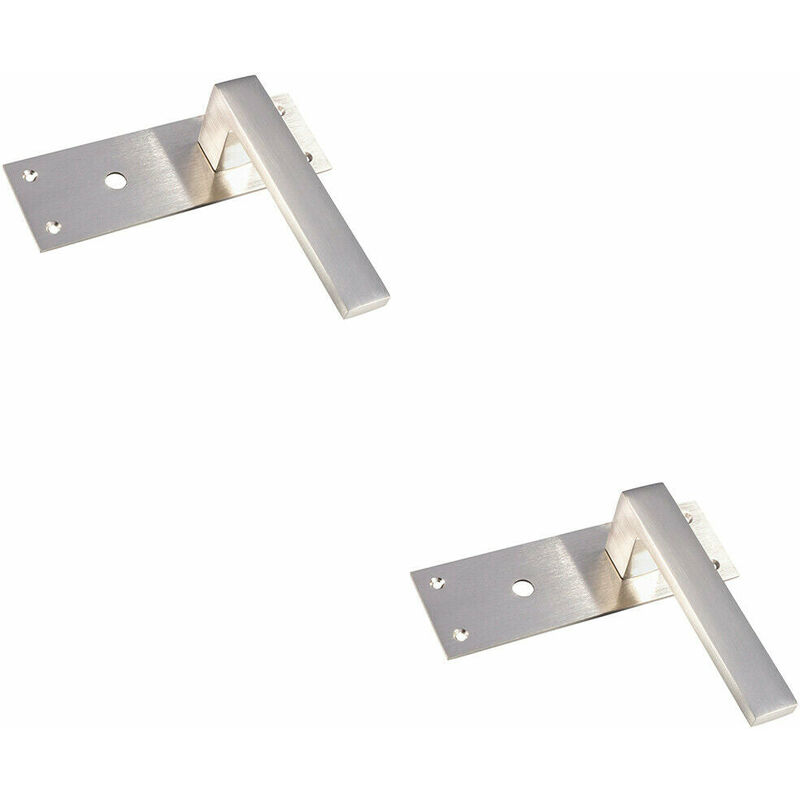 2x pair Straight Square Handle on Bathroom Backplate 150 x 50mm Satin Nickel