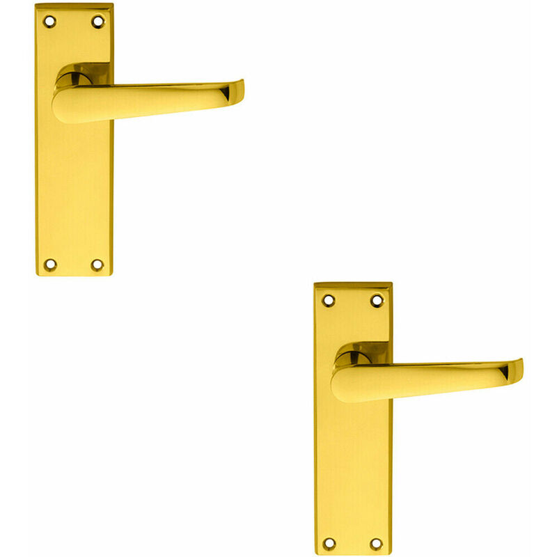2x pair Straight Victorian Handle on Sweedor Latch Backplate 150 x 43mm Brass