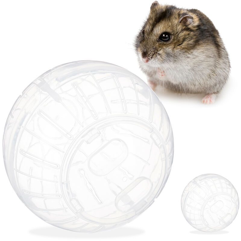 Relaxdays Set Of 2 Hamster Balls, Exercise For Hamsters & Mice, Rodent Toy, Free Range Orb, Plastic, 14 Cm, Transparent