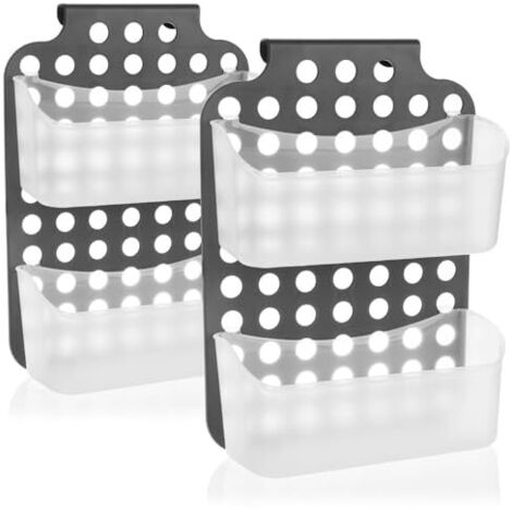 2x panier de douche à 2 compartiments, rangement suspendu réglable en hauteur avec crochets, étagère flexible pour salle de bain (2 pièces - 36 x 25 cm gris)