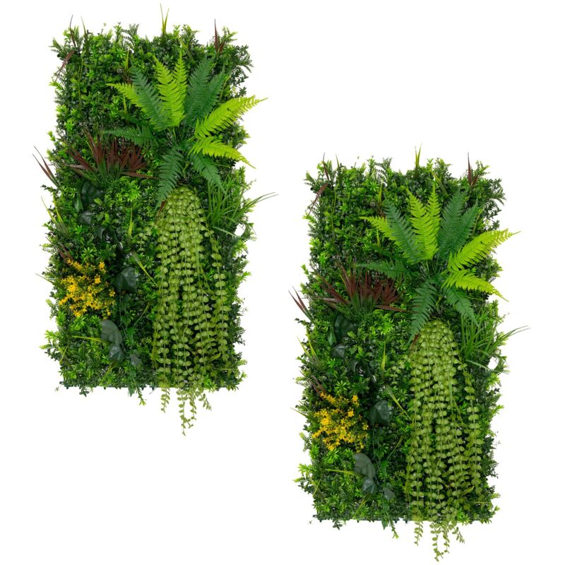 Monster Shop - 2x Panneau Mural Végétal Artificiel 50cm x 100 cm Alina Feuillage Fleur Verdure Carreau Intérieur Extérieur Résistant Aux Intempéries
