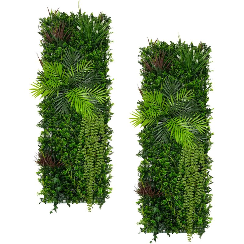 Monster Shop - 2x Panneau Mural Végétal Artificiel 50cm x 150 cm Alina Feuillage Fleur Verdure Carreau Intérieur Extérieur Résistant Aux Intempéries