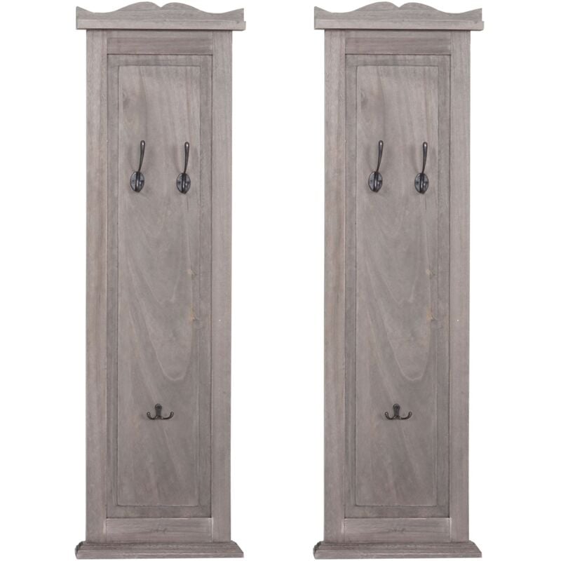 Hegele - Lot de 2 portemanteaux T33, Wandgarderobepaneel, Wandhaken Holz 109x28x4cm, gris-brun shabby