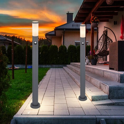 2x pied de support extérieur lampe de jardin en acier inoxydable détecteur de mouvement piliers lampe debout