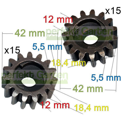 2X pignon d'entraînement (15 dents) D + G + 2X arbre pour tondeuses importées / magasin de jardinage