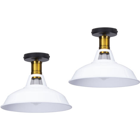 (2X) Plafones Vintage Retro Plafones De Hierro Y Metal Plafones De Estilo Industrial E27 (Blanco) Para Iluminación Interior Dormitorio Restaurante
