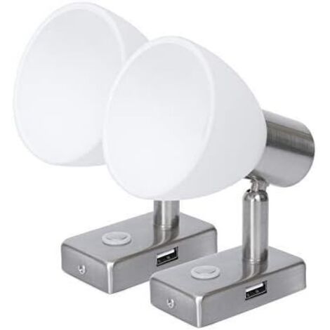 2X - Plafonnier - Applique Murale - Lumière LED 12V Rotative avec Interrupteur Tactile Gradable pour Lecture et Navigation Yacht Caravane Nickel Blanc/Bleu 12x8cm