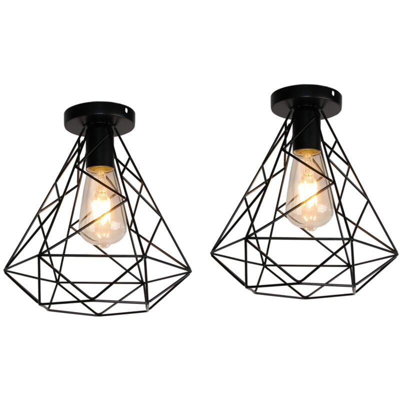 2X Plafonnier Diamant Noire Lampe De Plafond D'Intérieur Antique, Abat-Jour En Métal Luminaire Plafonnier Rétro Pour Chambre à Coucher, Café, Bar