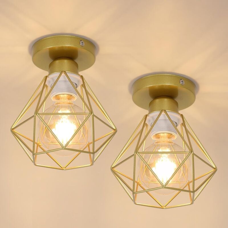 2x Plafonnier Industriel Vintage, E27 Suspension Luminaire Rétro Design Métal Cage, Diamant Fer Lampe de Plafond, Pour Salon Cuisine Chambre, Ø16cm