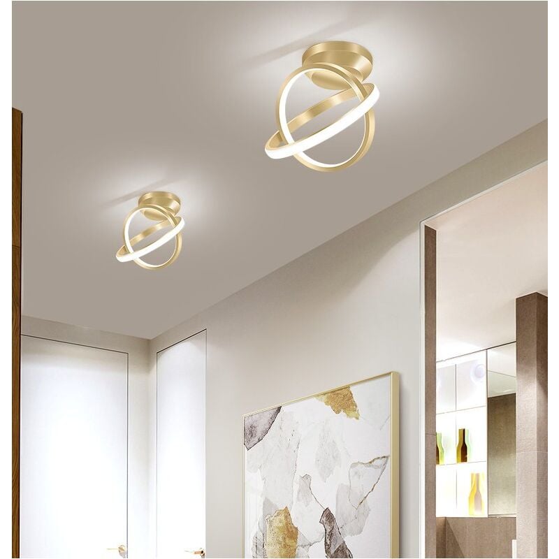 2X Plafonnier Led Moderne Or Lampe De Plafond Nordique Plafonnier Circulaire Pour Chambre à Coucher, Cuisine, Salon, Balcon, Blanc Froid
