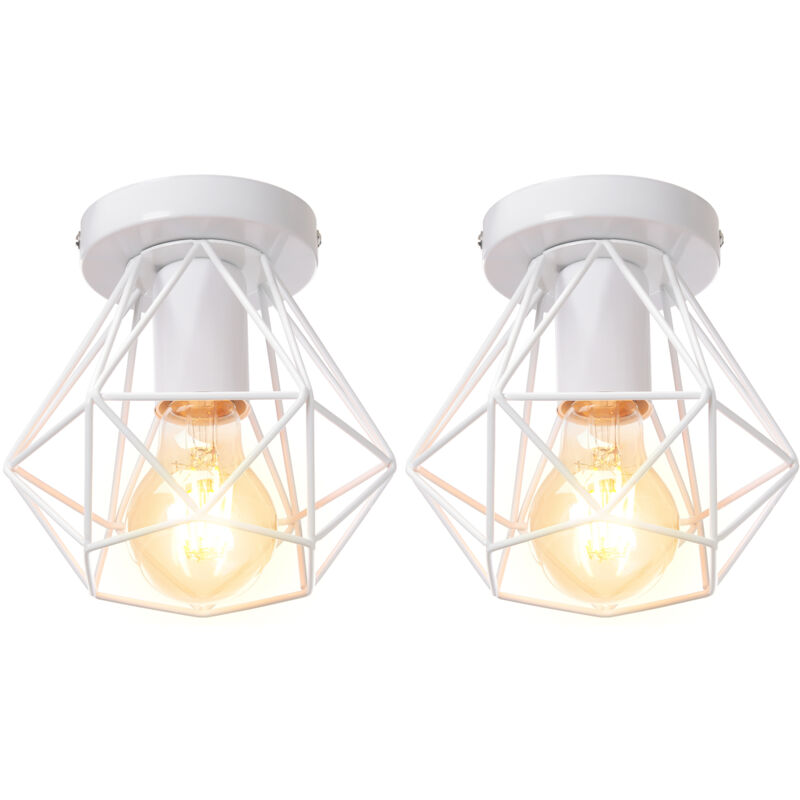 Norcks - 2X) Plafonnier Rétro Lampe De Plafond D'Intérieur Vintage Blanc Luminaire Plafonnier Cage En Fer Métallique , Pour Cuisine, Bureau