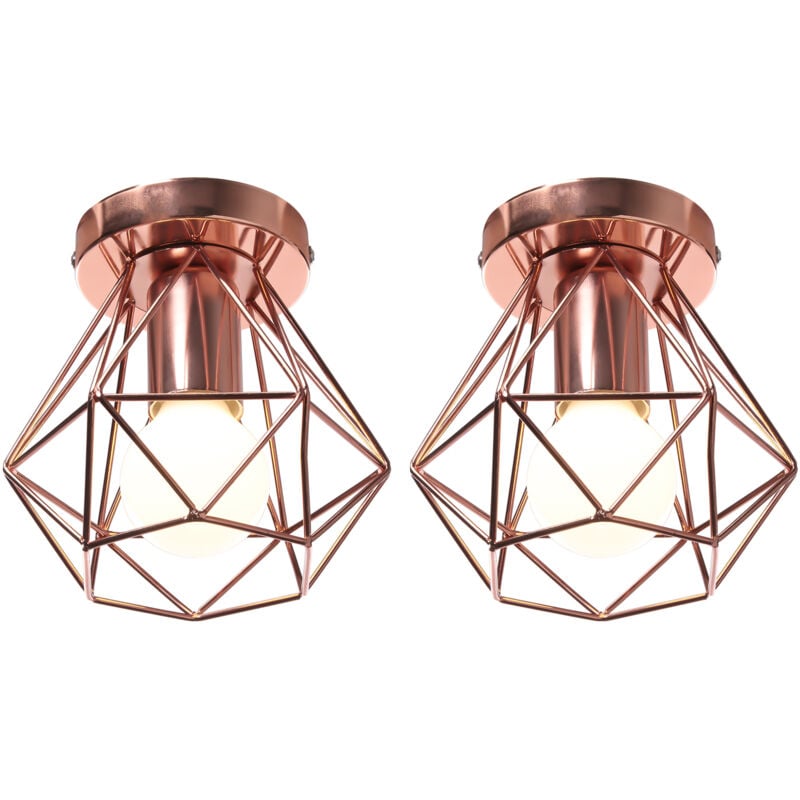 Norcks - 2X) Plafonnier Rétro Lampe De Plafond D'Intérieur Vintage Or Rose Luminaire Plafonnier Cage En Fer Métallique , Pour Cuisine, Bureau