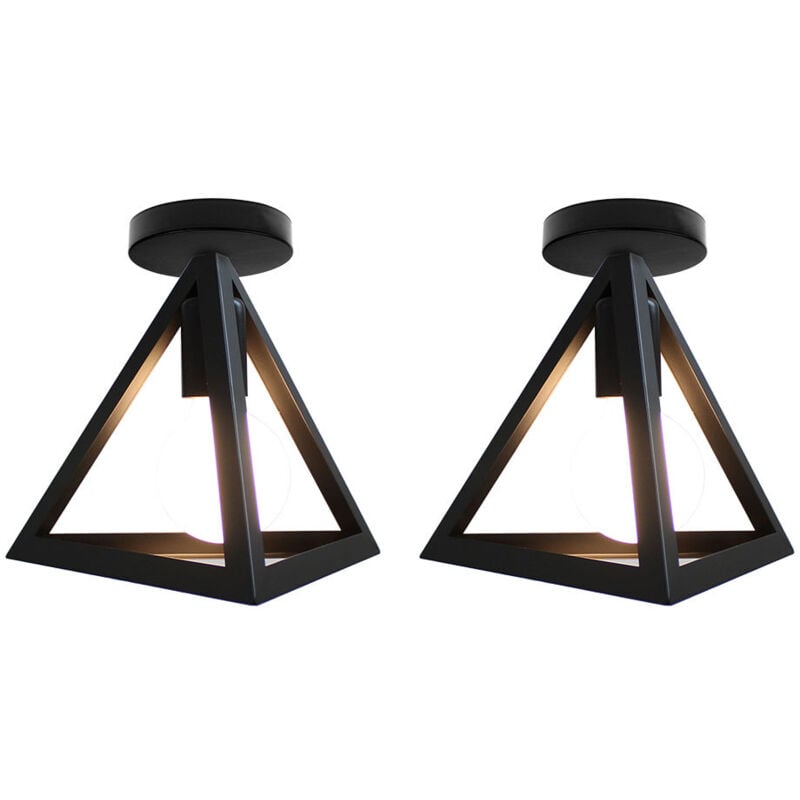 2X Plafonnier Triangulaire En Métal Lampe De Plafond Moderne E27, Noir Pour Loft, Café, Bar, Restaurant