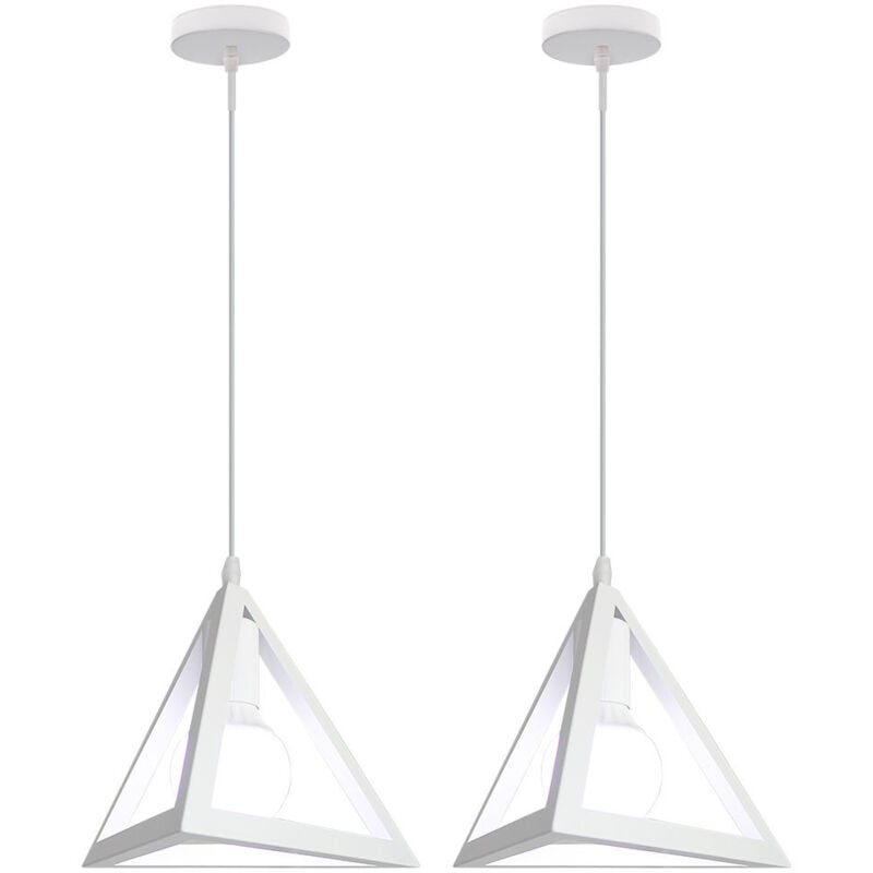 Norcks - 2X) Plafonnier Triangulaire En Métal Suspension Luminaire Moderne E27, Blanc Pour Loft, Café, Bar, Restaurant