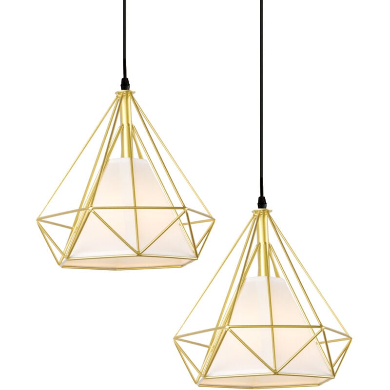 Norcks - 2X) Plafonnier Vintage En Forme De Cage De Diamant 25CM Lampe De Plafond En Fer Lustre De Restaurant, Bar, (Or)