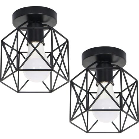 2X Plafonnier Vintage Lustre Rétro Abat-Jour En Métal Lampe De Plafond Industrielle Pour Café, Couloir, Chambre À Coucher, Cuisine, Salon, Noir