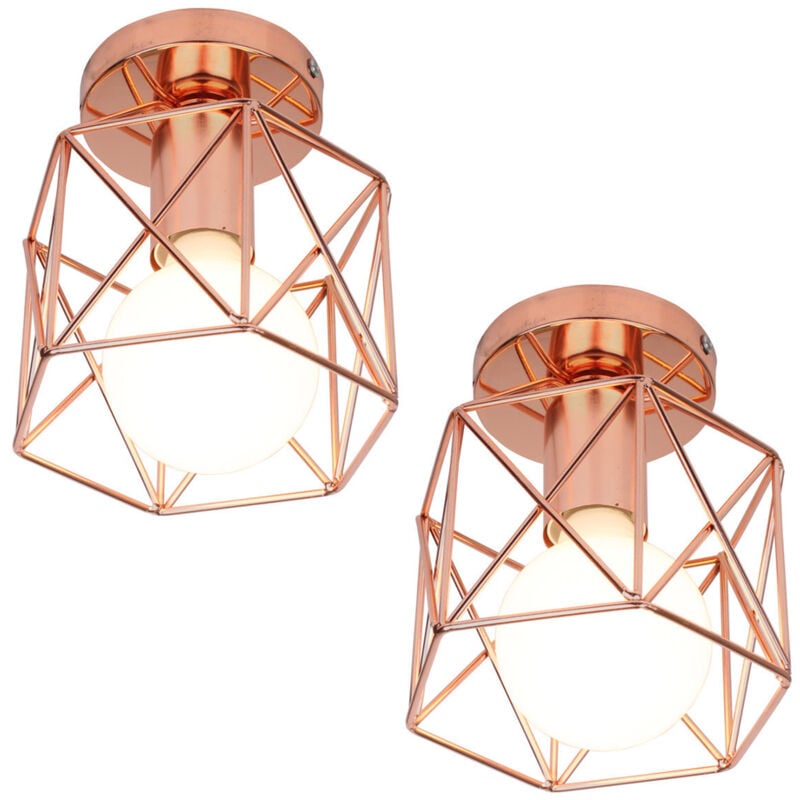 2X Plafonnier Vintage Lustre Rétro Abat-Jour En Métal Lampe De Plafond Industrielle Pour Café, Couloir, Chambre à Coucher, Cuisine, Salon, Or Rose