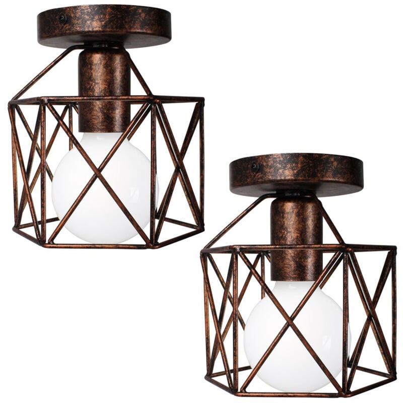 2X Plafonnier Vintage Lustre Rétro Abat-Jour En Métal Lampe De Plafond Industrielle Pour Café, Couloir, Chambre À Coucher, Cuisine, Salon, Rouiller