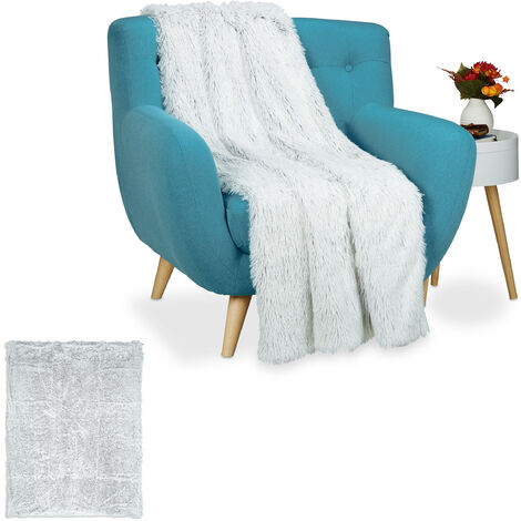 2x Plaids fausse fourrure, couverture moelleuse pour le canapé, couvre-lit décoratif XXL, 150x200 cm, blanc/gris