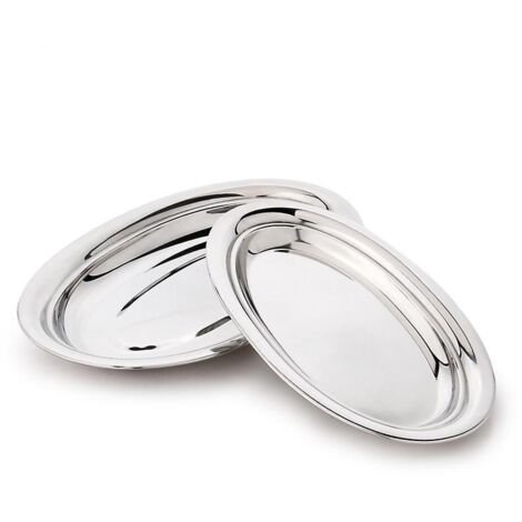 2x Plateau De Service En Acier Inoxydable - Plateau Ovale Pour Servir Et Dcorer - Plateau De Service