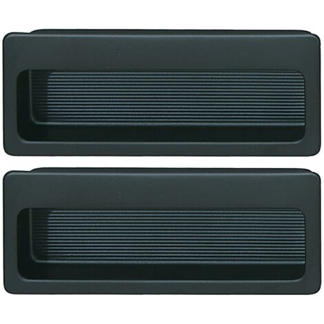 2x Poignée coquille rectangulaire à encastrer et coller intégration invisible en acier noir intérieur mat 75x32mm Meuble Cuvette Cuisine Porte coulissante Tiroir Placard
