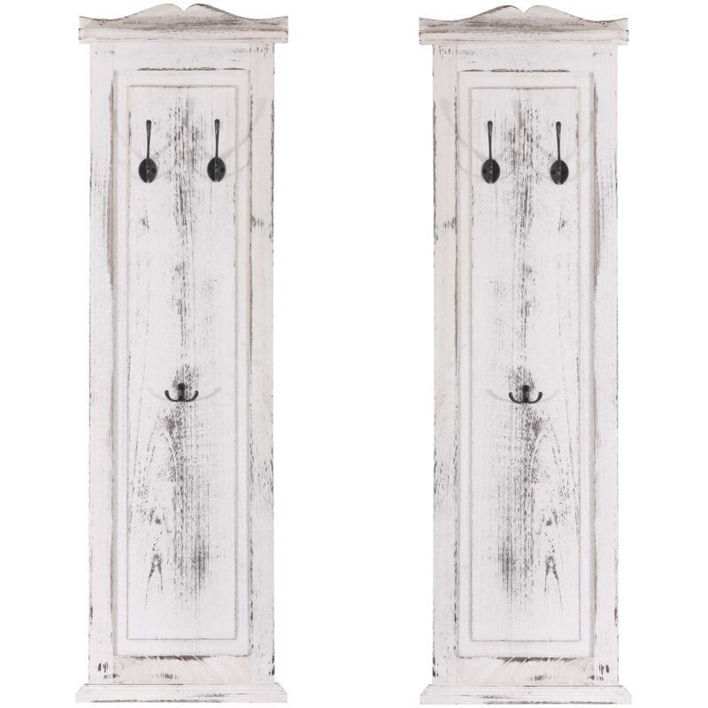 Décoshop26 - 2x porte-manteaux muraux panneau avec 3 crochets 109x28x4 cm en bois blanc vieilli 040007417