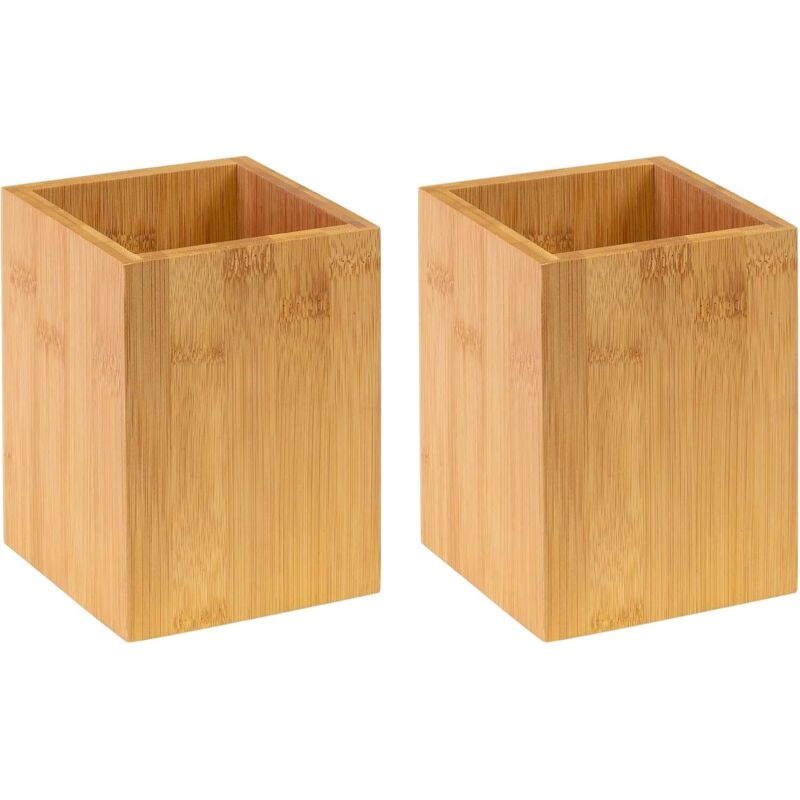 2X Porte-ustensiles/Organisateur de Cuisine, Carré, Dimensions: 8 x 8 x 10 cm, Bambou, Tapas + Friends, Brun, 698622E3