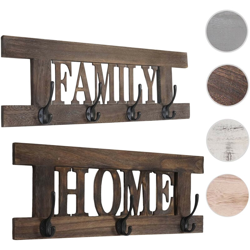 2x portemanteau HWC-C60, Home+Family, 55x21cm - brun nature shabby