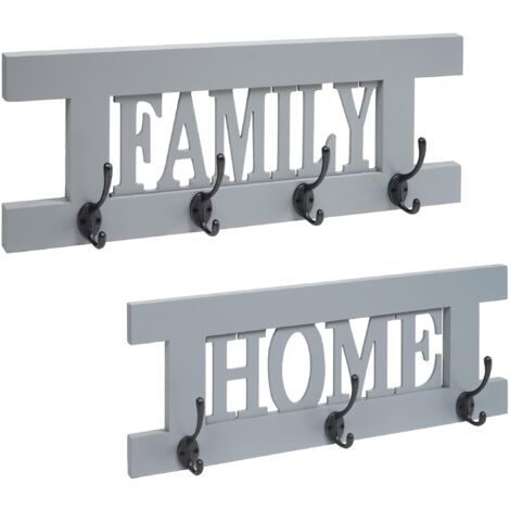 2x portemanteau mural avec 3 crochets et 4 crochets doubles family home en bois vintage gris-bleu 040007284