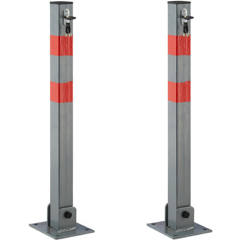 Relaxdays Poteau de signalisation délimitation chaînes barrière de parking 82 x 28 x 28 cm rouge-gris 