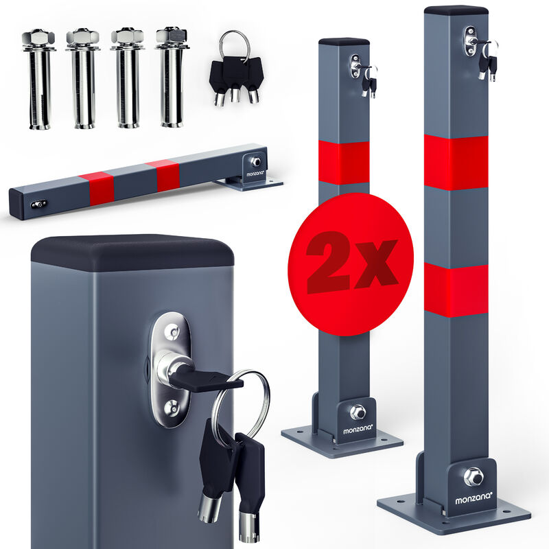 Monzana - Poteau de stationnement, de parking, barrière de stationnement pliable avec clés 2x