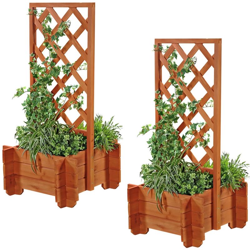 Mucola - 2x pots de fleurs en treillis pergola en arc rose + jardinières treillis bois arc