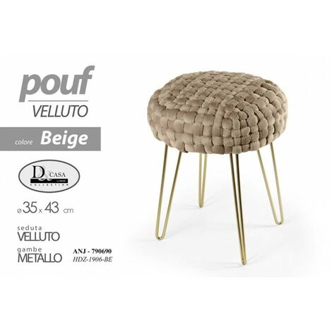 2x Pouf en velours beige avec structure dorée cm 43