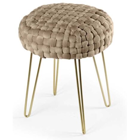 2x Pouff in velluto beige struttura oro cm 43
