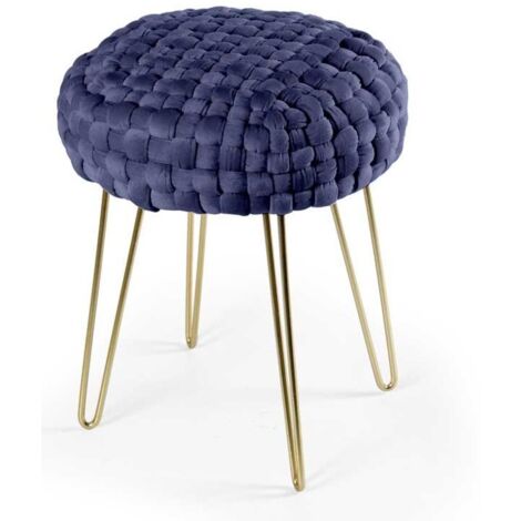2x Pouff in velluto blu struttura oro cm 35 x 43 h