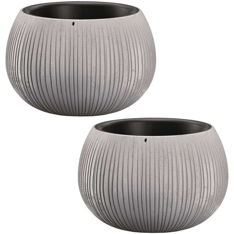 2x prosperplast bol bol plastique avec réservoir de couleur de ciment, 11 (haut) x 14,4 (largeur) x 14.4 (profond) cts.