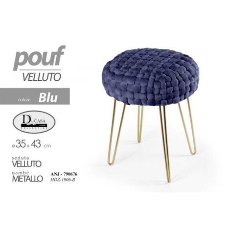 2x Puff de terciopelo azul con estructura dorada cm 35 x 43 h